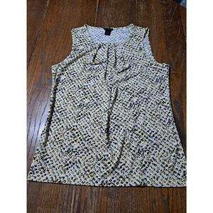 Medium Ann Taylor Sleeveless Yellow Tan Black Keyhole Neck Sleeveless Top Shirt